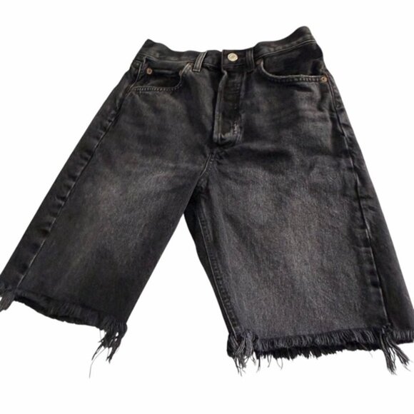 AGOLDE Women's Black Denim Shorts Raw Hem Button Fly Sz 24 - Picture 5 of 10